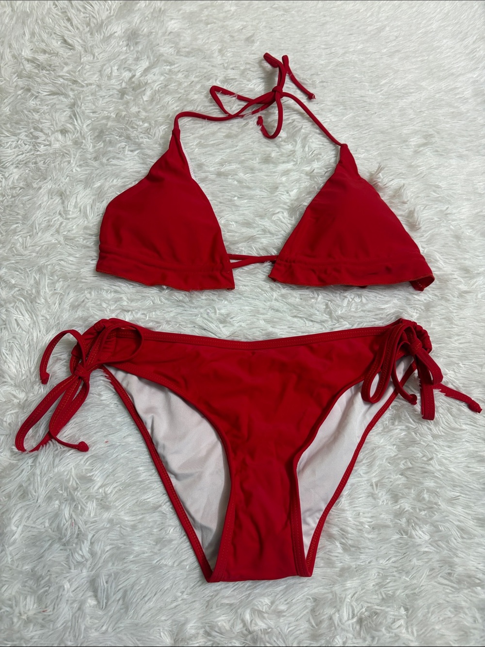 NEW Century Star Red Two Piece Halter Tie Triangle Scrunch Butt Swimsuit Set M